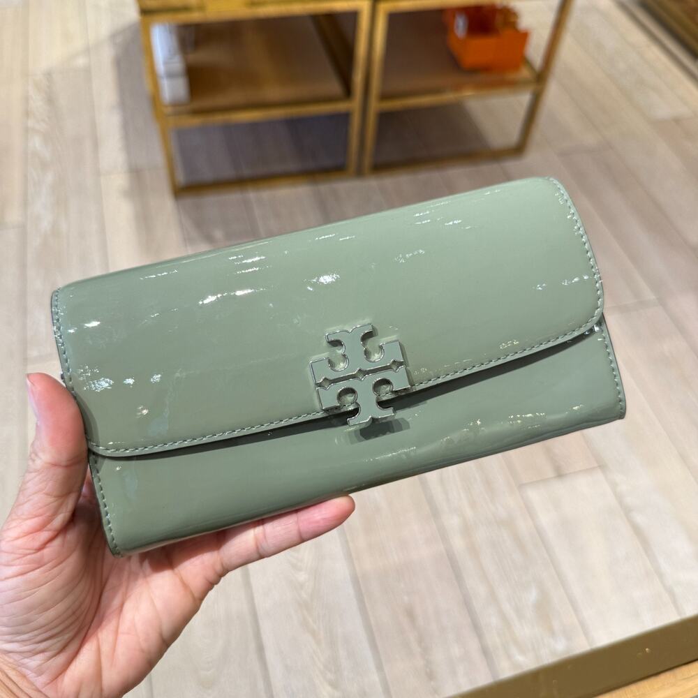 Tory Burch Britten Patent Charms Envelope Wallet 180081 Light Jade $350